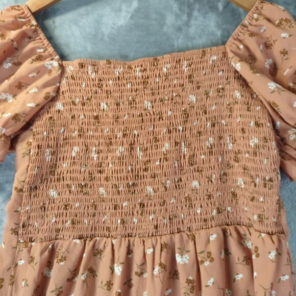 Hesperus Women M Burnt Orange PuffSleeve Mini Dress Cottagecore  Romantic Grunge - Picture 11 of 13